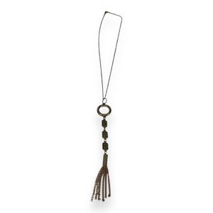 VTG Skinny Tassel Necklace Boho Antiqued Brass Tassel Pendant Necklace